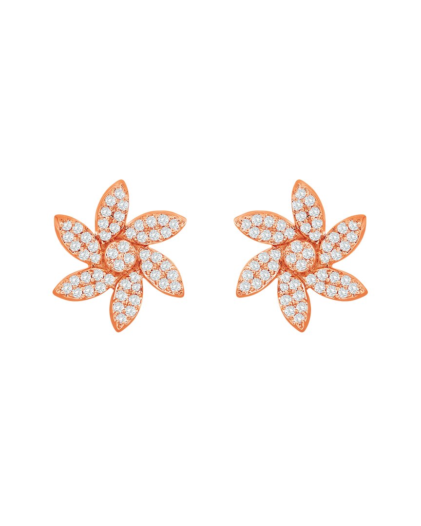 Suzy Levian 14k Rose Gold .20 Cttw Diamond Pave Curved Flower Stud Earrings In Gold