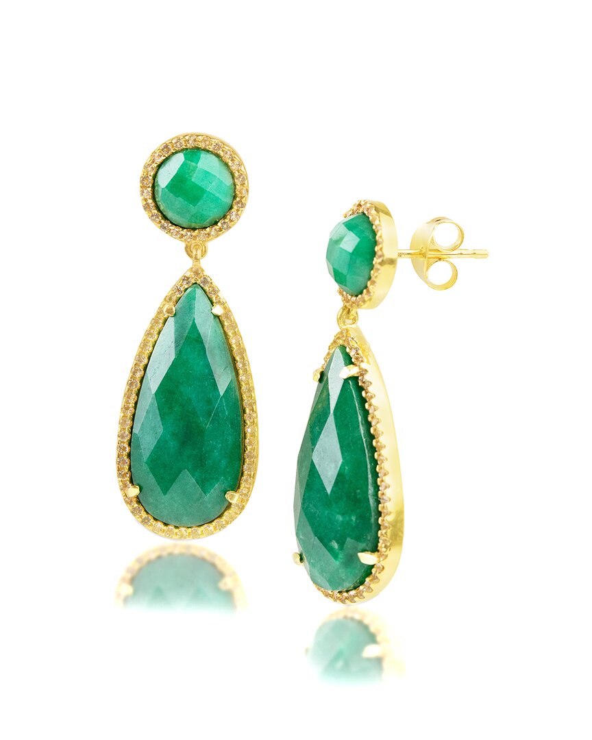 Maxcolor 18k Gold Plated Genuine Moonstone 2 Stone Dangle Drop Earrings