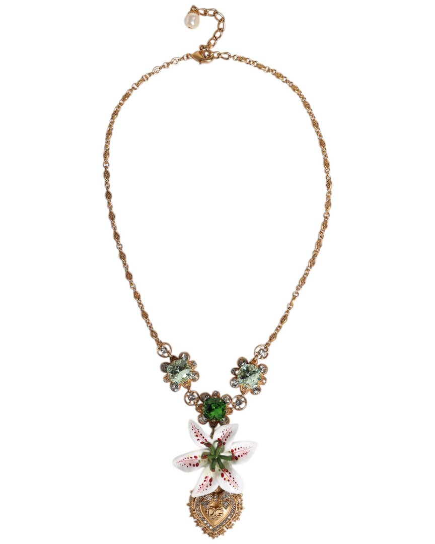 Dolce & Gabbana Lily Crystal Sacred Heart Pendant In Gold