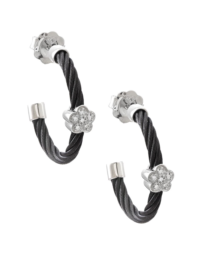 Diamond Select Cuts Clover Silver & Stainless Steel 0.04 Ct. Tw. Diamond Earrings