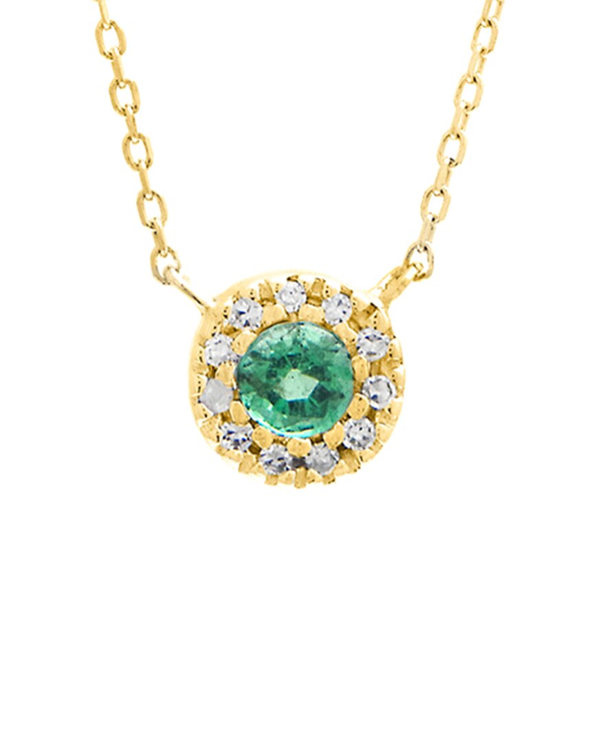 Gemstones Halo 14k 0.21 Ct. Tw. Diamond & Emerald Necklace