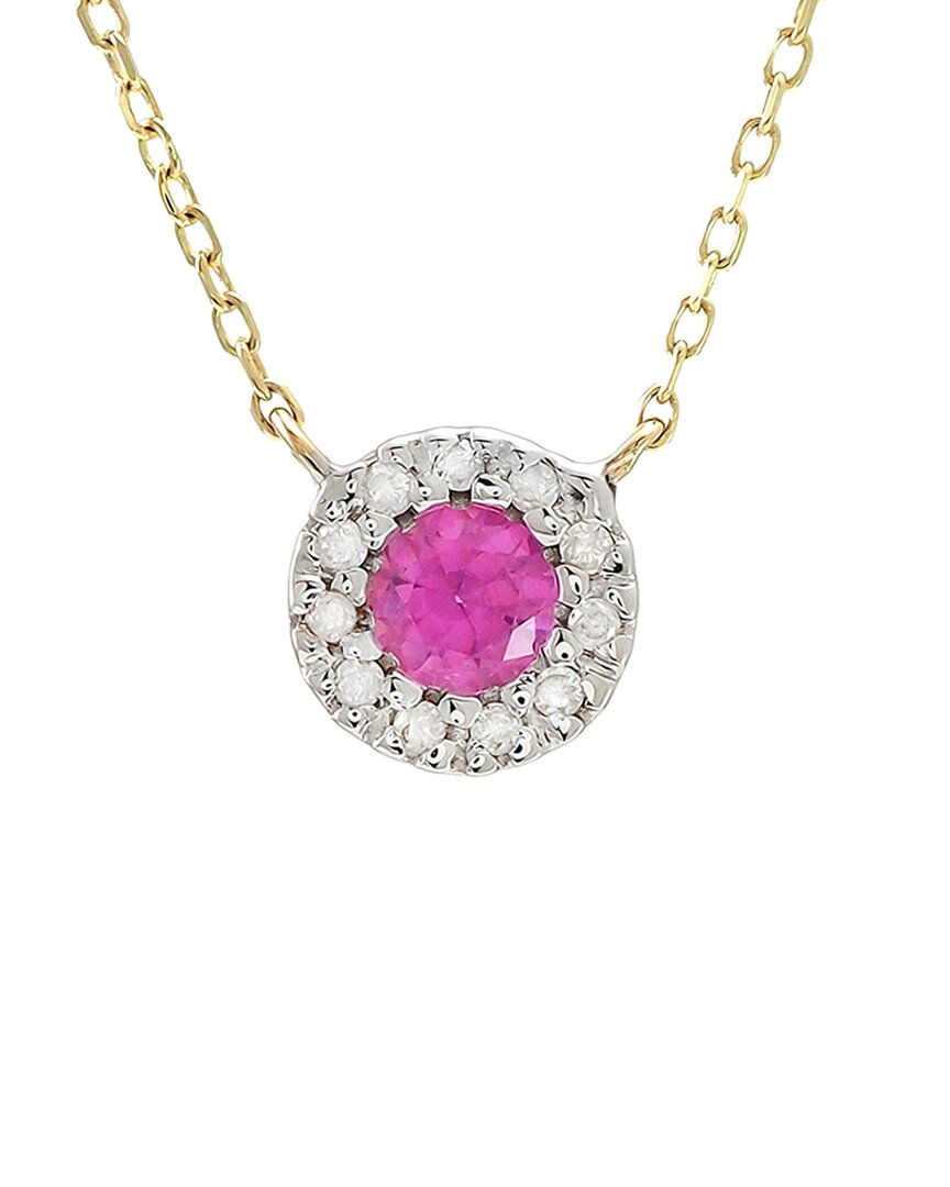 Gemstones Halo 14k 0.75 Ct. Tw. Diamond & Pink Topaz Necklace
