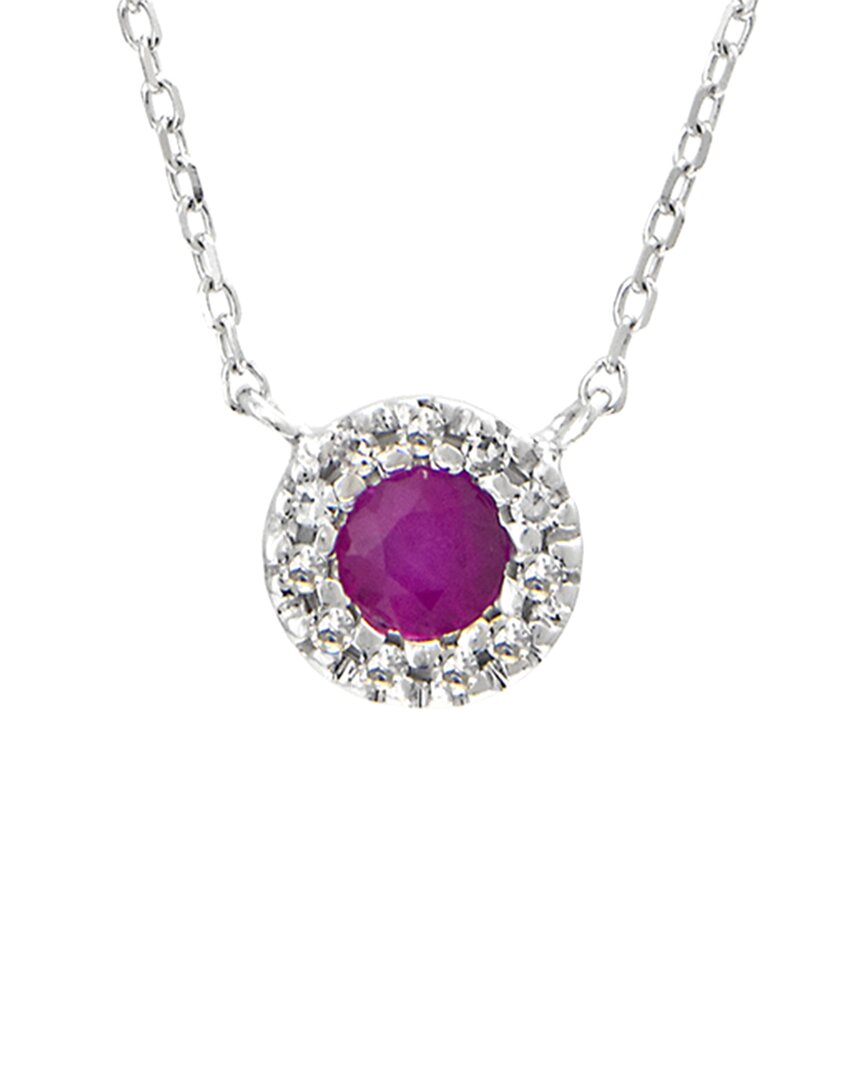 Gemstones Halo 14k 0.21 Ct. Tw. Diamond & Ruby Necklace