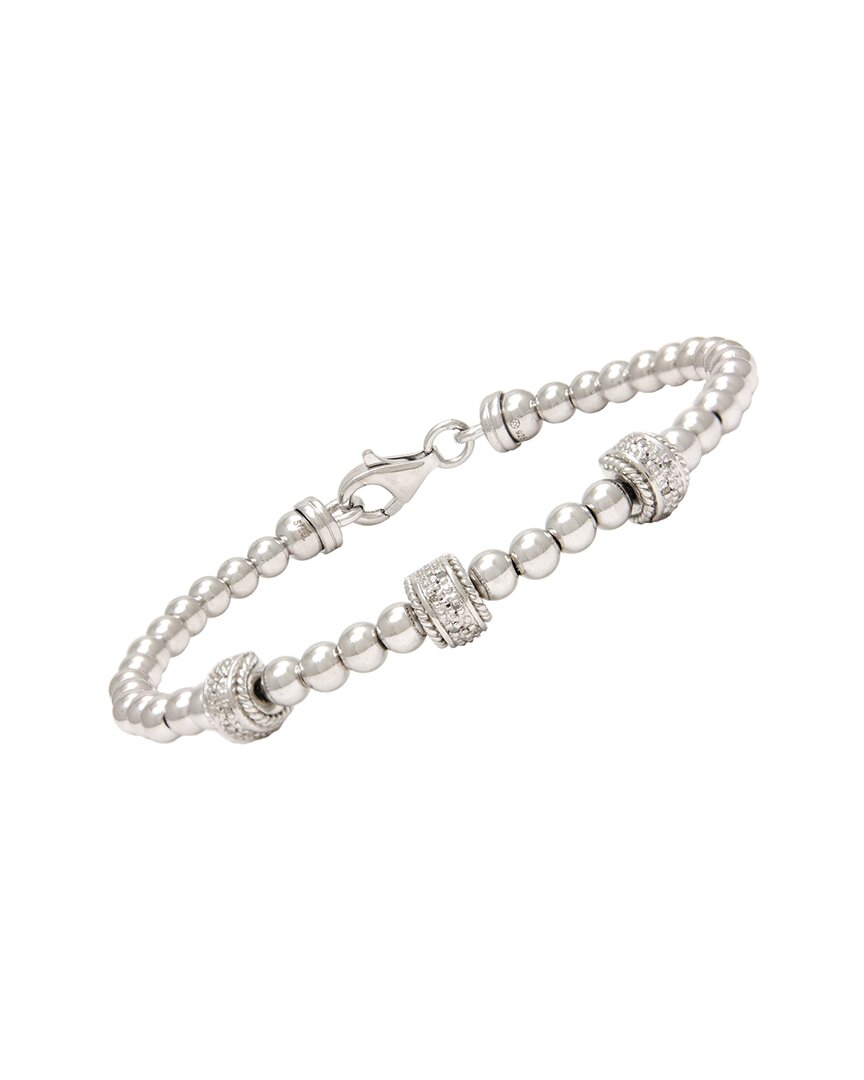 Diamond Select Cuts Beads Silver 0.05 Ct. Tw. Diamond Bangle Bracelet