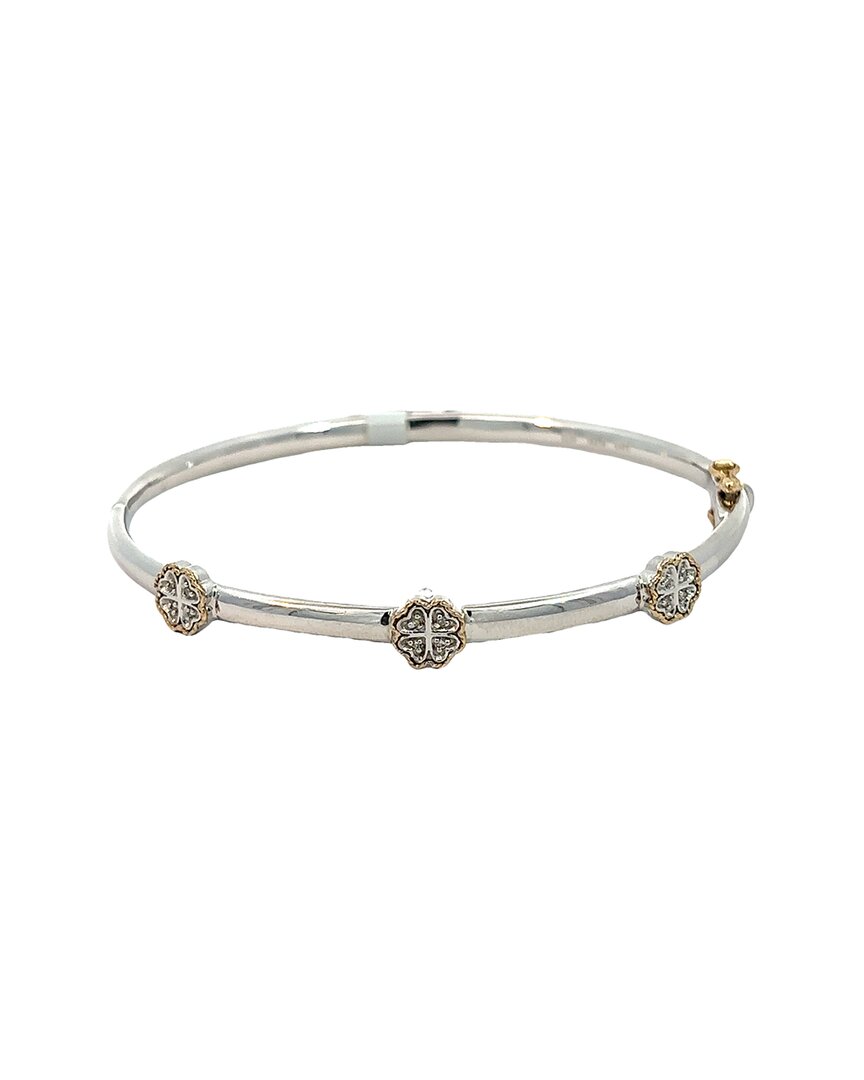 Diamond Select Cuts Flower Silver 0.05 Ct. Tw. Diamond Bangle Bracelet