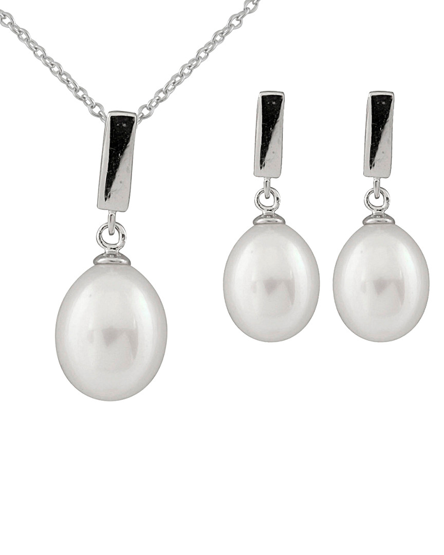 SPLENDID PEARLS SPLENDID PEARLS SILVER 7-9MM FRESHWATER PEARL NECKLACE & EARRINGS SET 