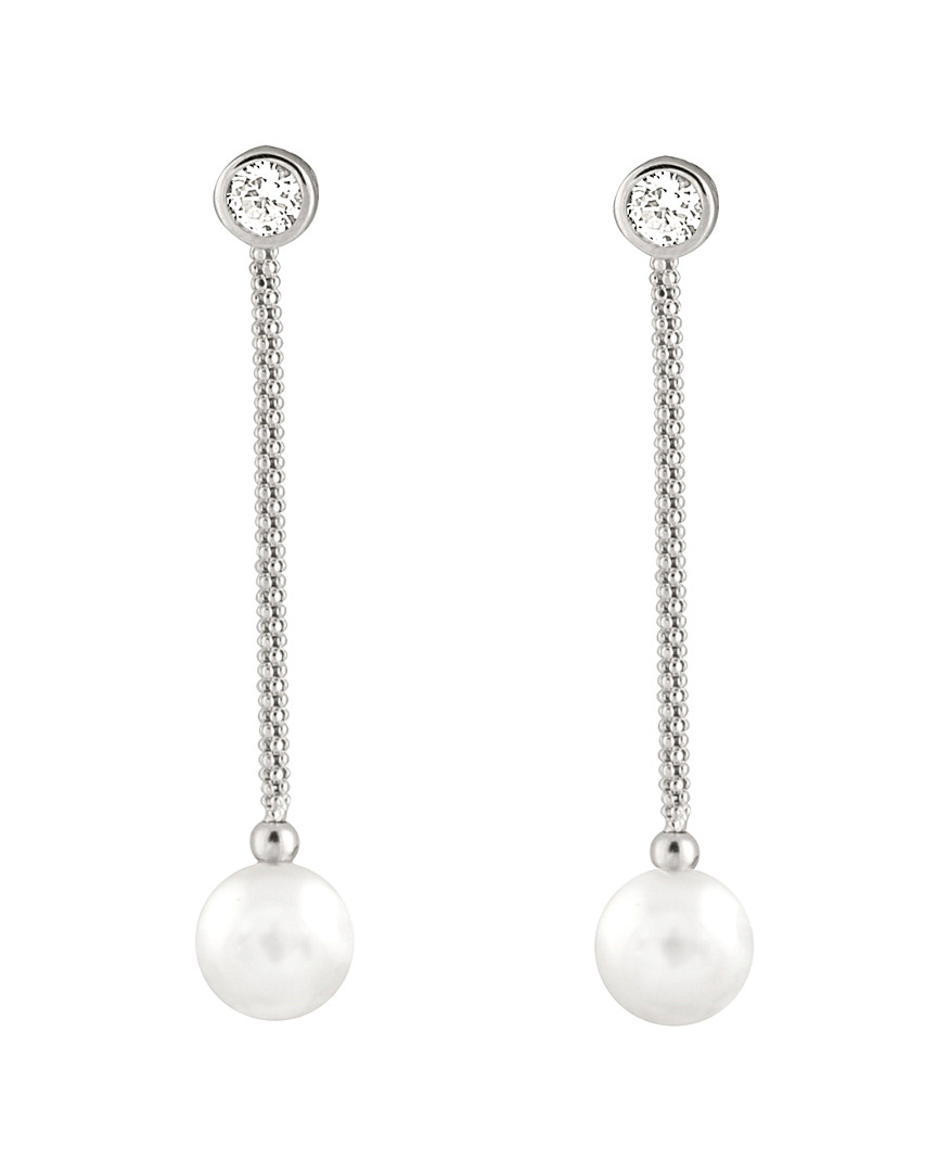 Splendid Pearls Silver 6-7mm Akoya Pearl & Cz Earrings