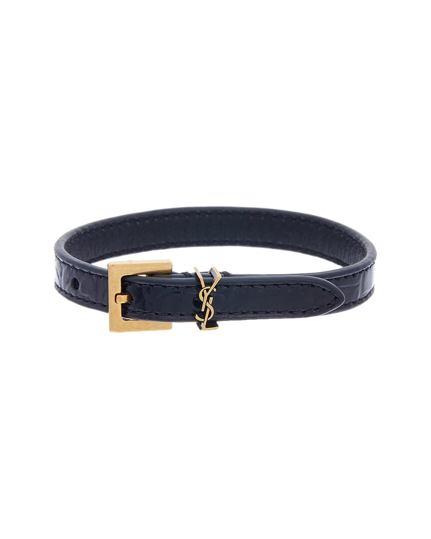 Saint Laurent Cassandre Leather Bracelet In Black