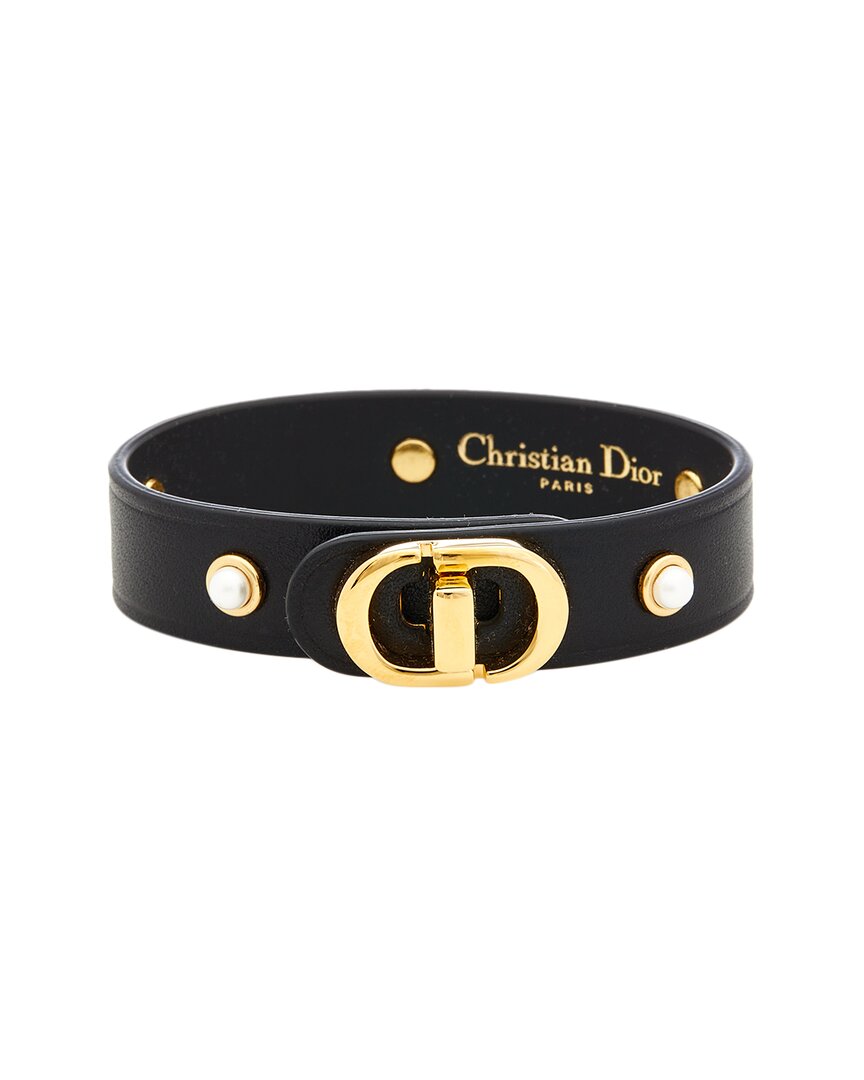 Dior Logo Leather Bracelet In Gold