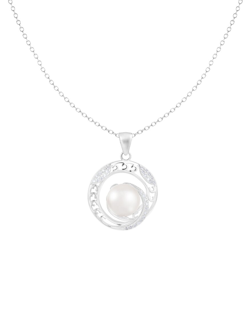 Splendid Pearls 9-10mm Pearl Cz Dangle Pendant Necklace