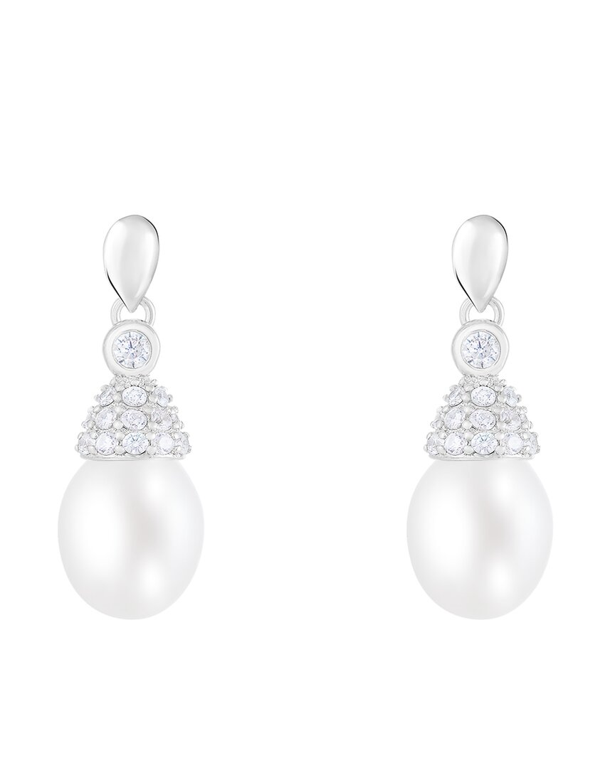Splendid Pearls 7.5-8mm Pearl Cz Dangle Earrings