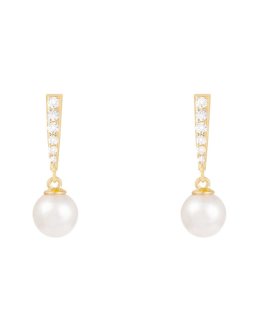 Splendid Pearls 14k 0.12 Ct. Tw. Diamond & 6-6.5mm Pearl Dangle Earrings