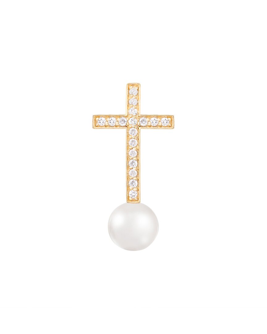 Splendid Pearls 14k 0.09 Ct. Tw. Diamond & 6-6.5mm Pearl Drop Pendant Necklace