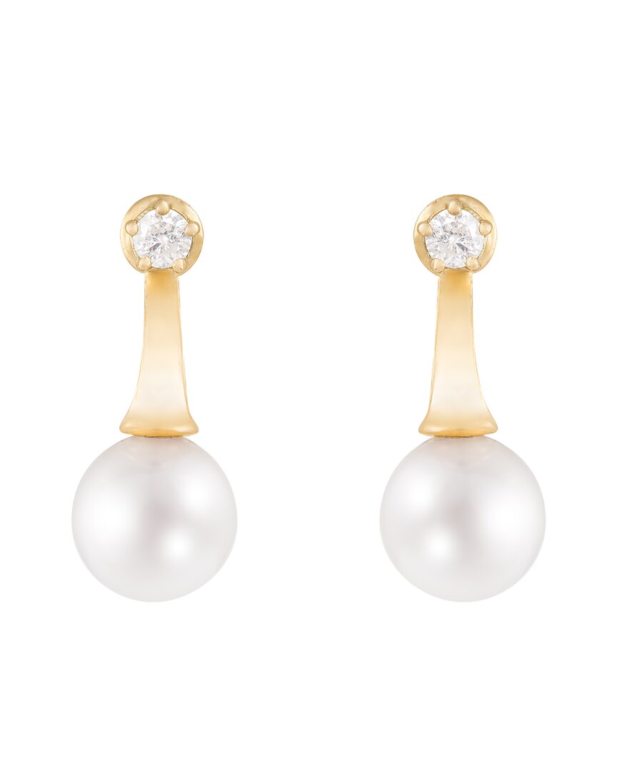 Splendid Pearls 14k 0.10 Ct. Tw. Diamond & 7-7.5mm Pearl Drop Earrings