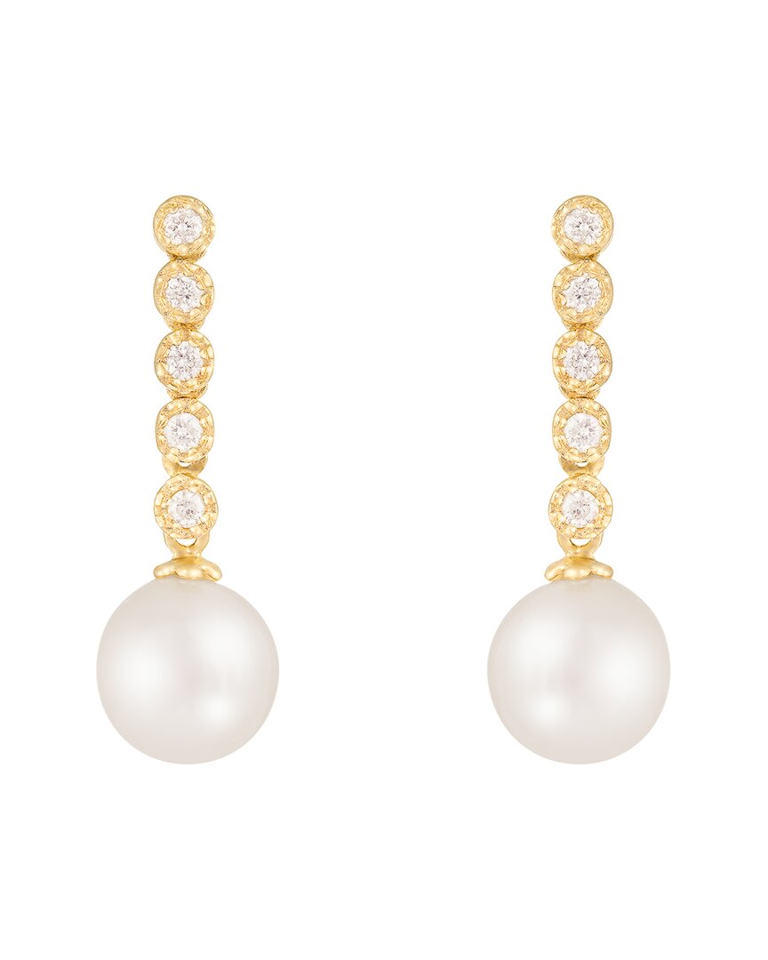 Splendid Pearls 14k 0.15 Ct. Tw. Diamond & 7-7.5mm Pearl Drop Earrings