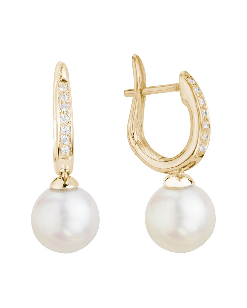 Pearls 14k Diamond 8-8.5mm Freshwater Pearl Drop Earrings