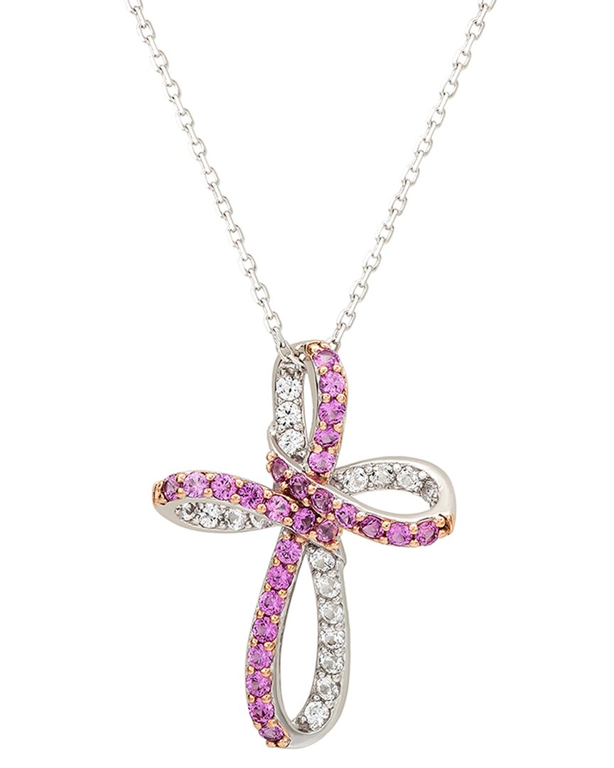 Suzy Levian Silver 0.02 Ct. Tw. Diamond & Sapphire Cross Pendant