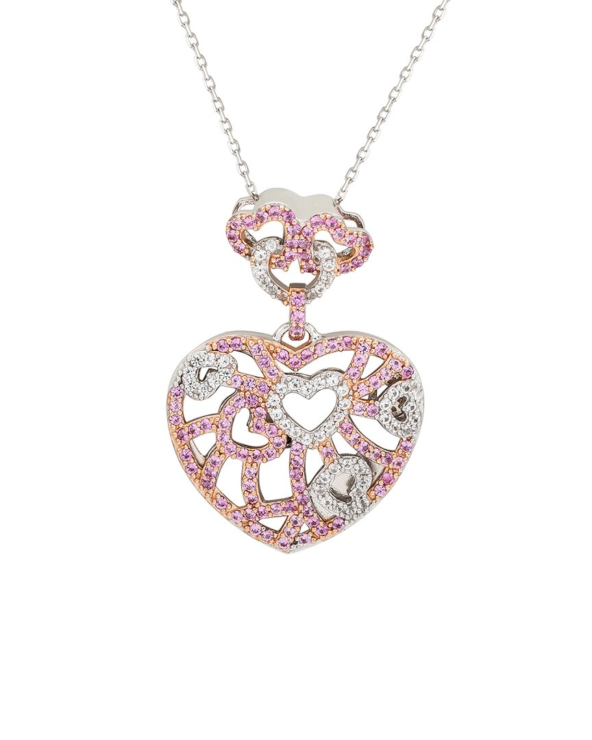 Suzy Levian Silver 0.02 Ct. Tw. Diamond & Sapphire Heart Pendant