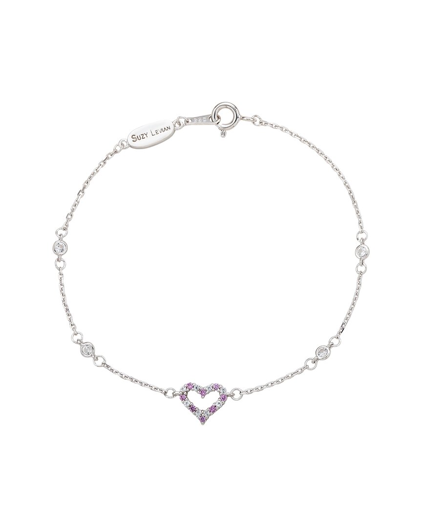 Suzy Levian Silver 0.02 Ct. Tw. Diamond & Sapphire Heart Bracelet