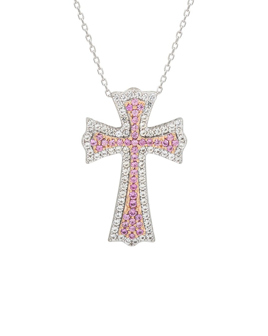 Suzy Levian Silver 0.02 Ct. Tw. Diamond & Sapphire Cross Pendant