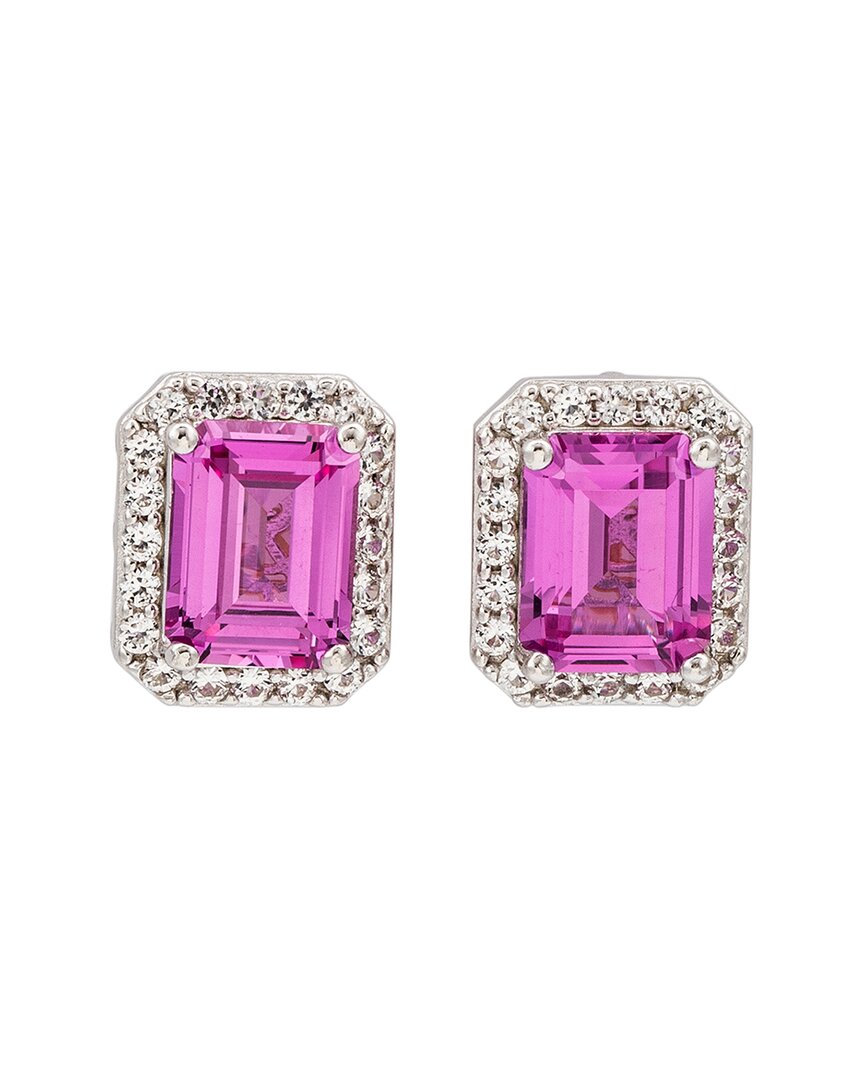 Suzy Levian Sterling Silver Emerald Cut Blue Sapphire Diamond Accent Halo Stud Earrings