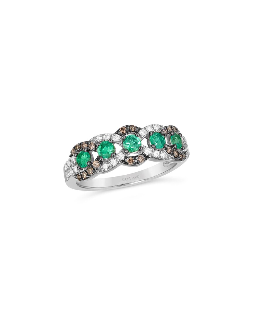 Le Vian ® Scallop Edge 14k 0.68 Ct. Tw. Diamond & Emerald Half-eternity Ring In Metallic