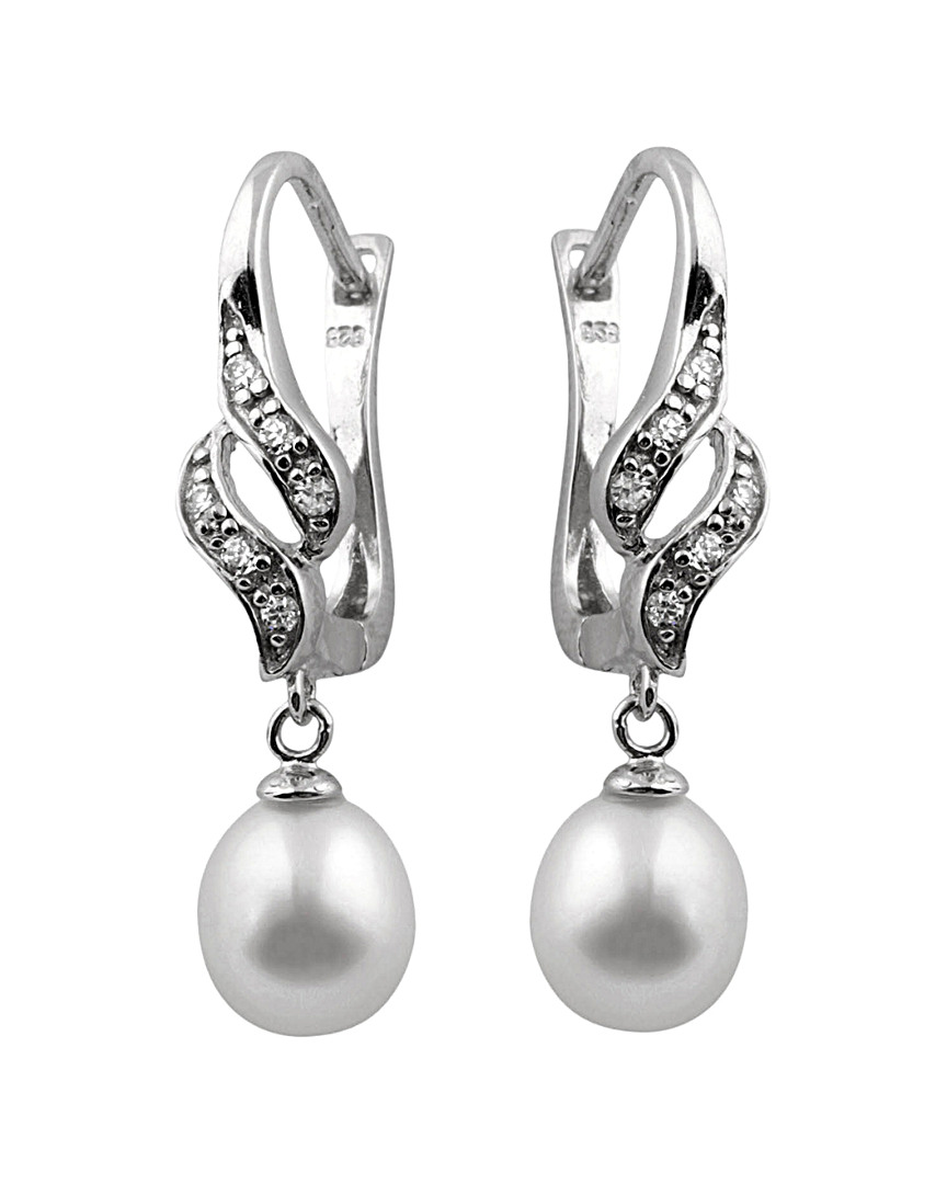 Splendid Pearls Silver 7.5-8mm Pearl & Cz Earrings
