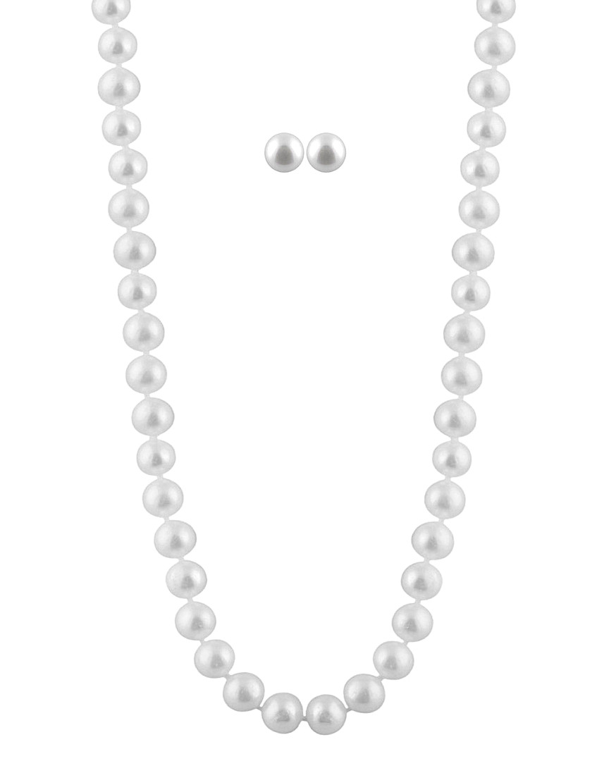 Splendid Pearls Silver 7-7.5mm Pearl Earrings & Necklace Set