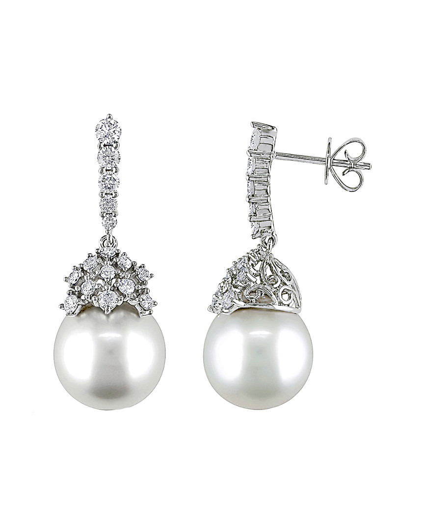 Pearls Delmar 14k Diamond & 10.5-11mm South Sea Pearl Drop Earrings