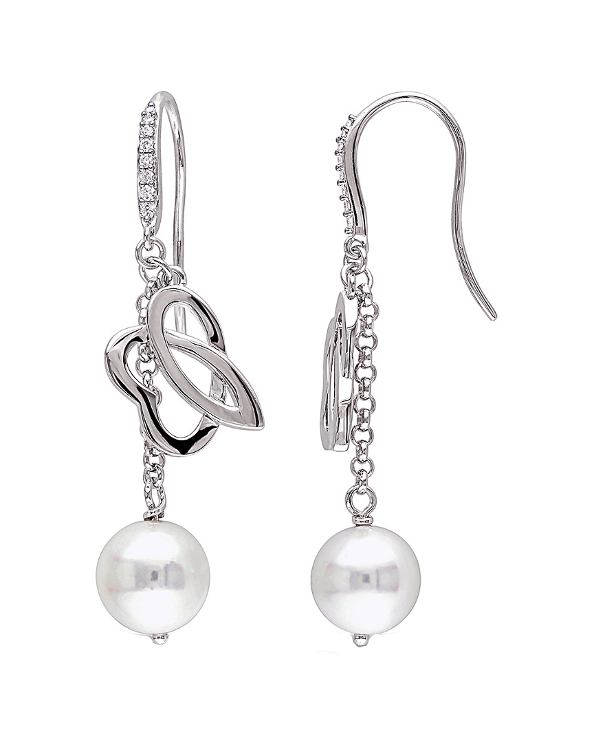 Pearls Delmar Silver Diamond & 9-9.5mm Pearl Drop Earrings