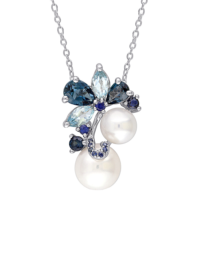 Pearls Delmar Silver Gemstone & 7-7.5mm Pearl Necklace
