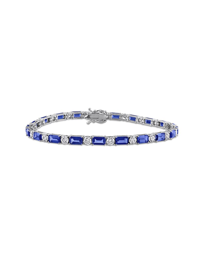 Lab Grown Gemstones Creative Forever 18k 5.91 Ct. Tw. Lab-grown Diamond & Lab-grown Blue Sapphire Tennis Bracelet