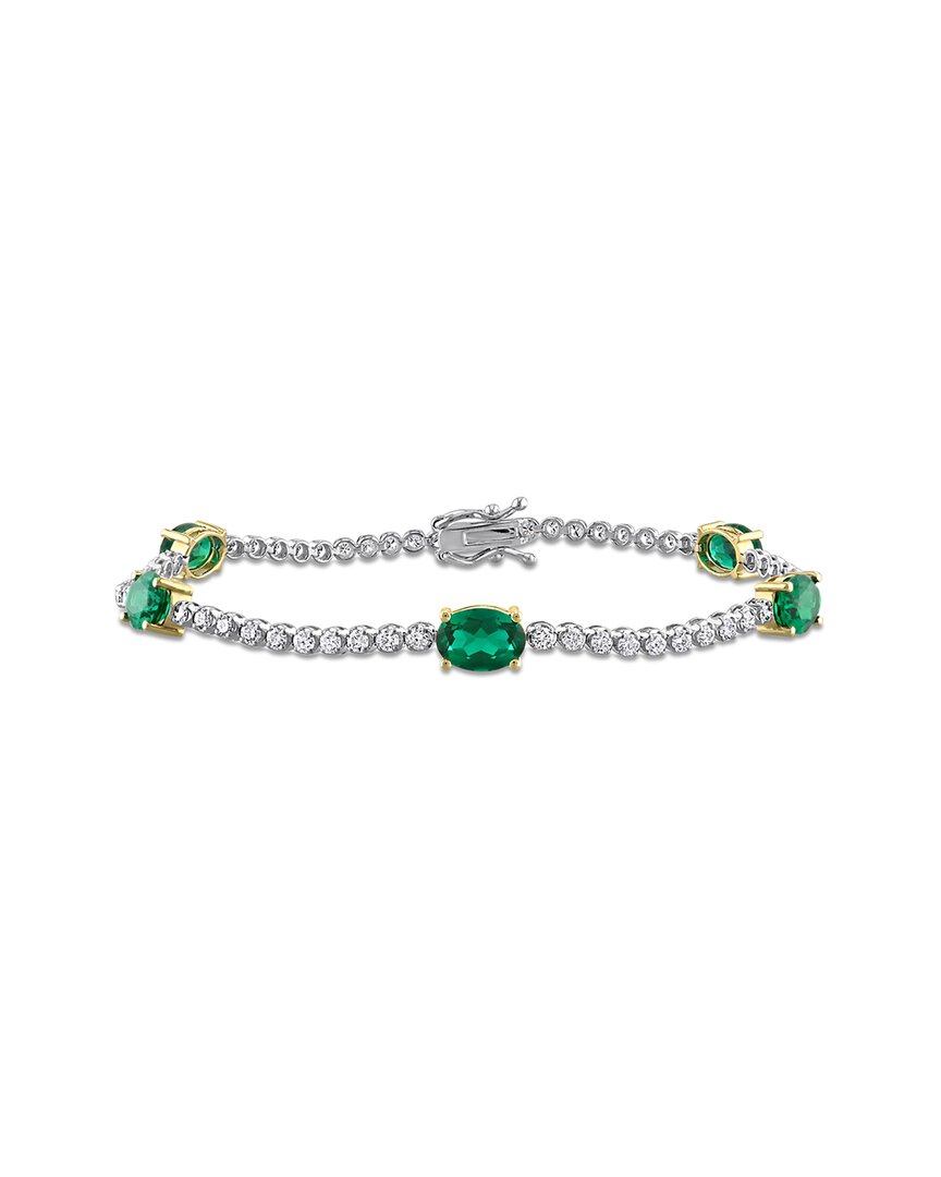 Lab Grown Gemstones Creative Forever 18k 4.88 Ct. Tw. Lab-grown Diamond & Lab-grown Emerald  Station Bracelet