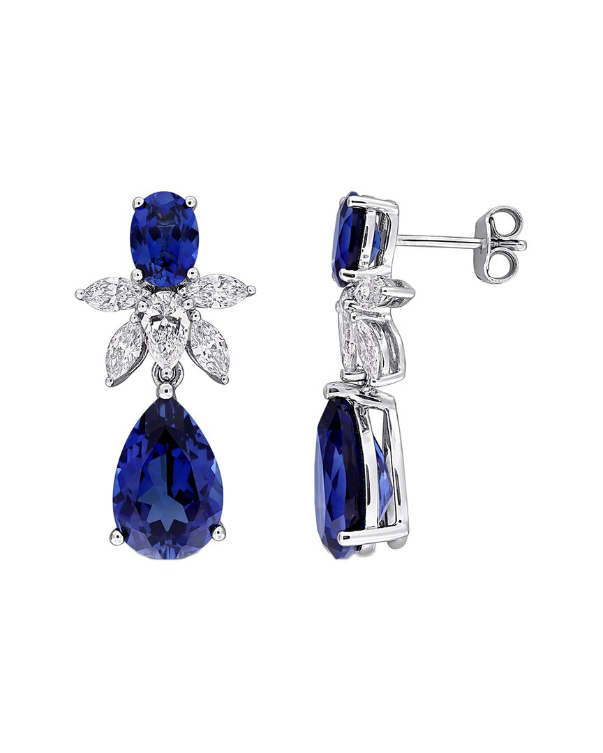 Lab Grown Gemstones Creative Forever 18k 11.52 Ct. Tw. Lab-grown Diamond & Lab-grown Blue Sapphire Drop Earrings