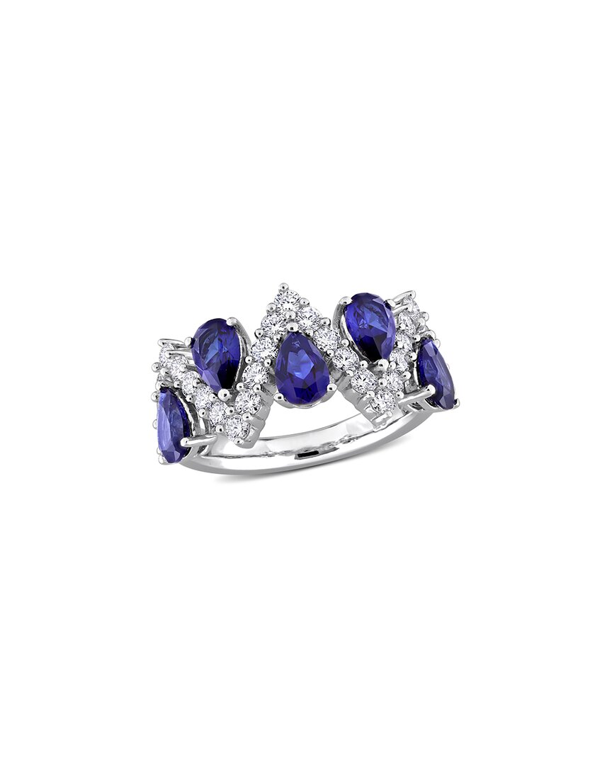 Lab Grown Gemstones Creative Forever Silver 4.45 Ct. Tw. Lab-grown Diamond & Lab-grown Blue Sapphire Crossover Ring