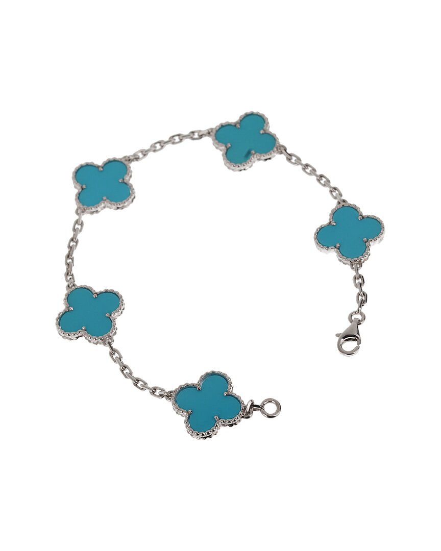 VAN CLEEF & ARPELS VAN CLEEF & ARPELS 18K TURQUOISE 5 MOTIF VINTAGE ALHAMBRA BRACELET (AUTHENTIC PRE-OWNED)