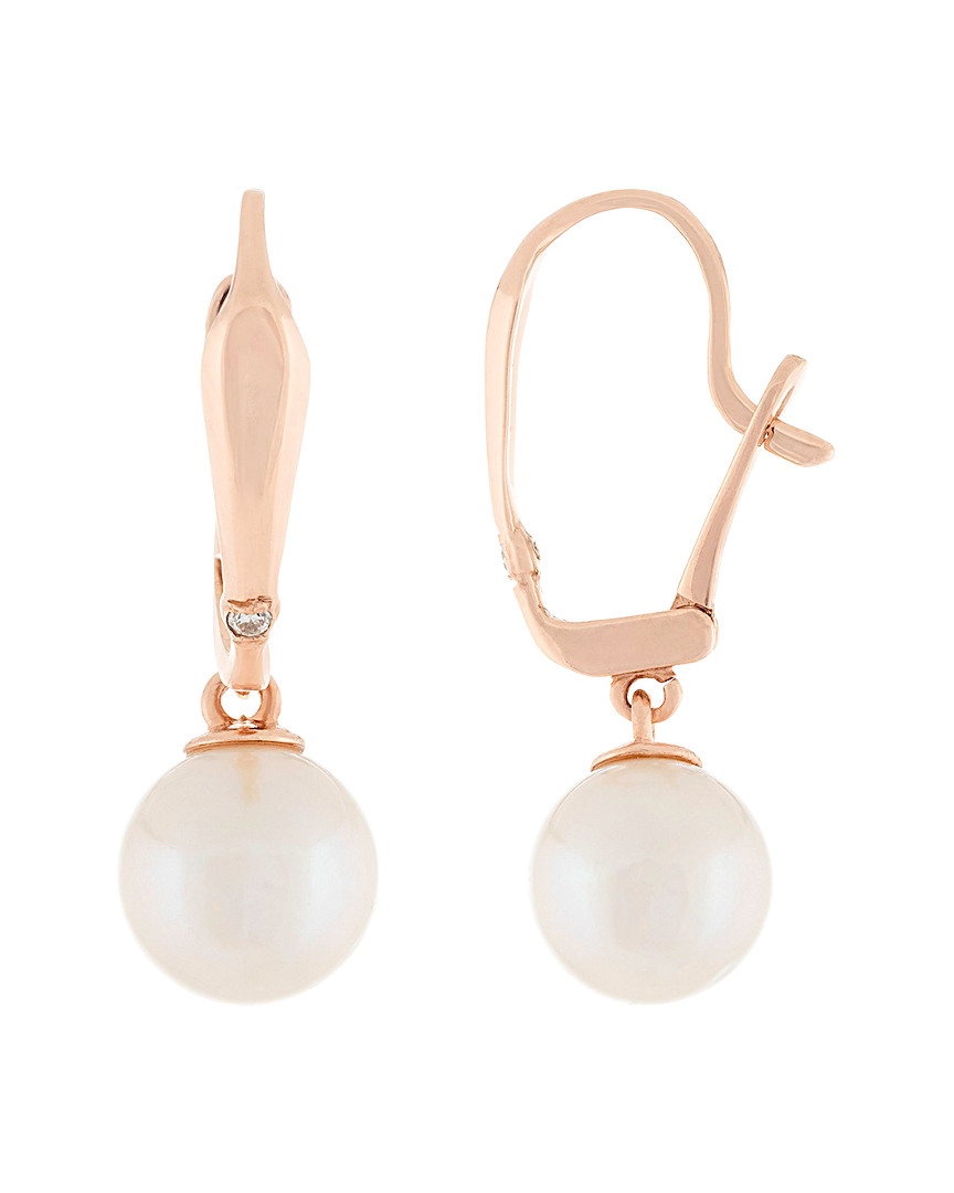Masako Pearls Splendid Pearls 14k Rose Gold 0.02 Ct. Tw. Diamond & 8-8.5mm Pearl Earrings
