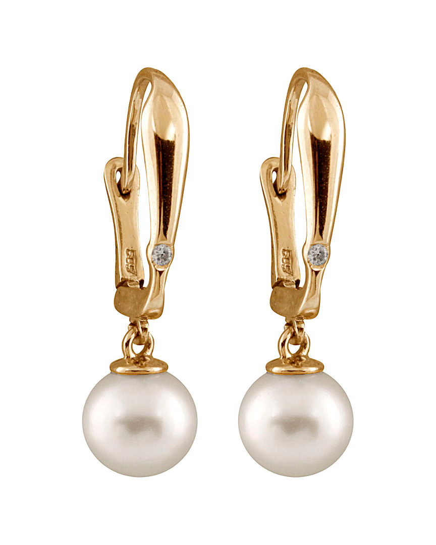 Masako Pearls Splendid Pearls 14k 0.02 Ct. Tw. Diamond & 8-8.5mm Pearl Earrings