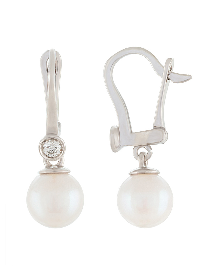 Masako Pearls Splendid Pearls 14k 0.10 Ct. Tw. Diamond & 7-7.5mm Akoya Pearl Earrings