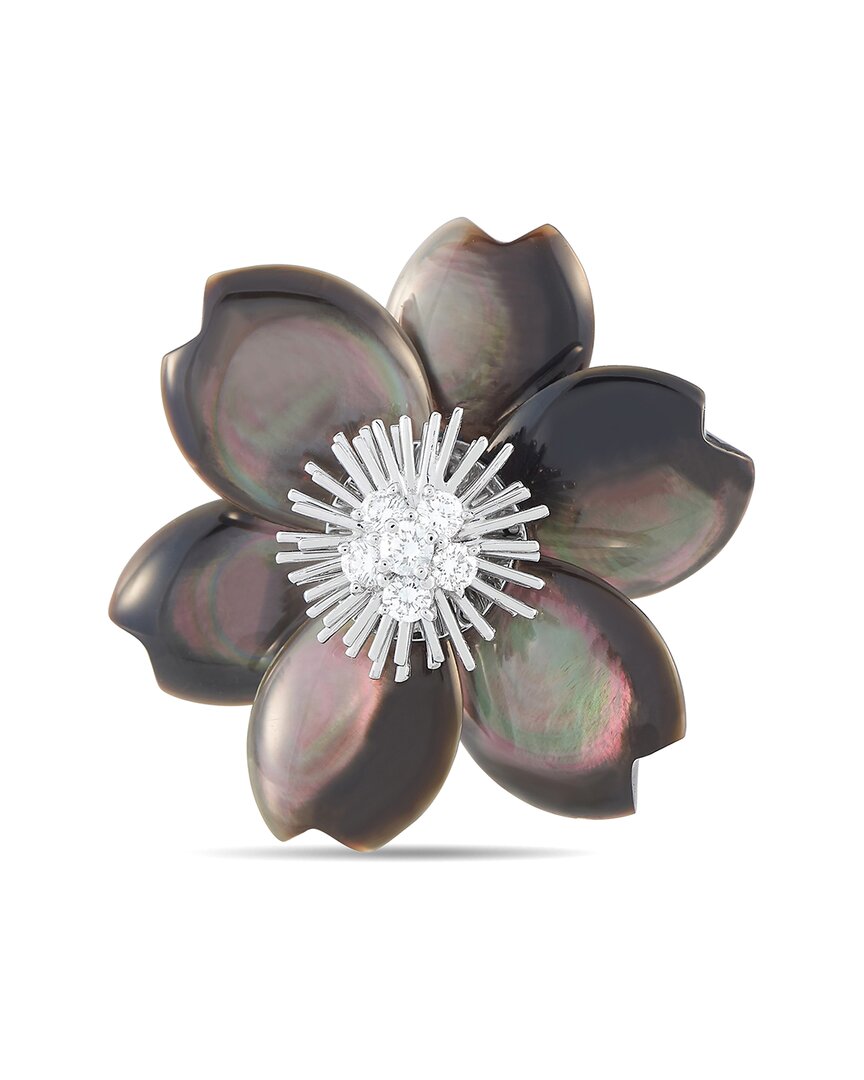 Van Cleef & Arpels Rose De Noel 18k White Gold 0.48ct Diamond And Mother Of Pearl Brooch Vc10-012025