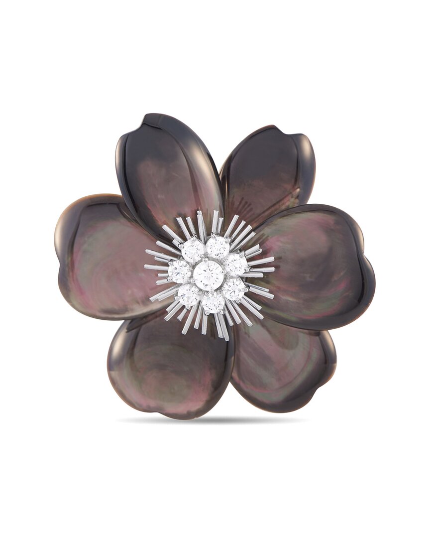 Van Cleef & Arpels 18k 1.54 Ct. Tw. Diamond Mother Of Pearl Rose De Noel Brooch (authentic Pre-owne