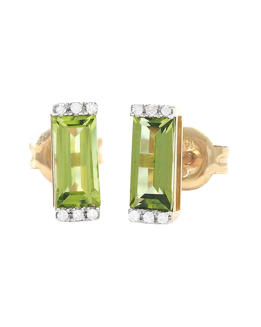 Gemstones Bar 14k 1.12 Ct. Tw. Diamond & Peridot Earrings