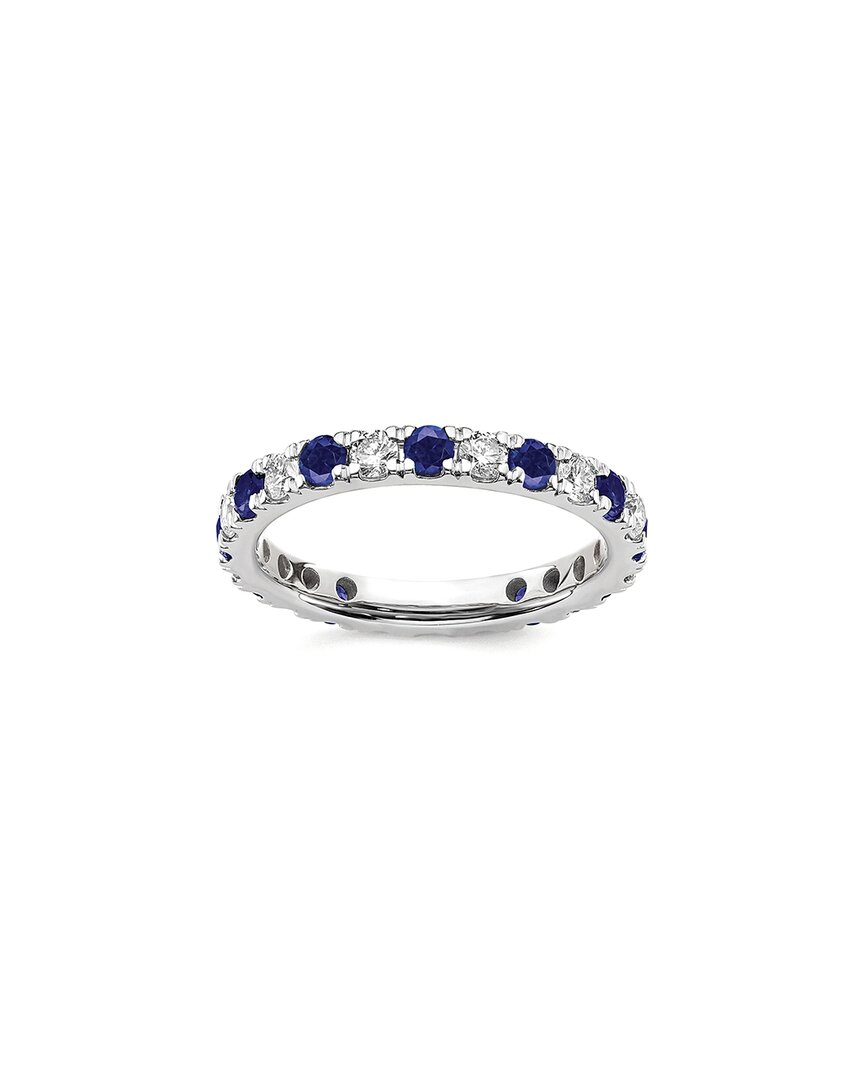Lab Grown Gemstones 14k 1.75 Ct. Tw. Lab-grown Diamond & Lab-grown Blue Sapphire Eternity Ring In Silver