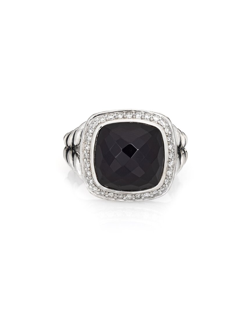 Heritage David Yurman David Yurman Albion Silver 0.22 Ct. Tw. Diamond & Black Onyx Ring (authentic  )