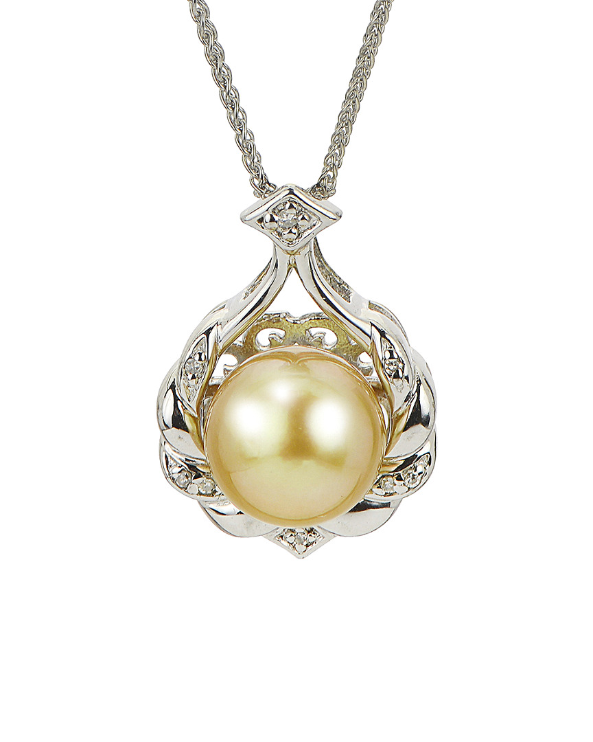 Pearls Imperial Silver 0.04 Ct. Tw. Diamond & 10-11mm Golden South Sea Pearl Necklace