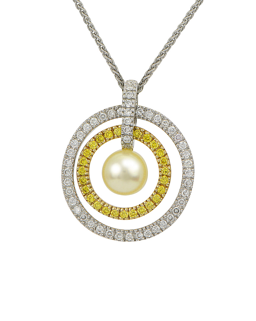 Pearls Imperial 14k Two-tone 0.75 Ct. Tw. Diamond, Yellow Sapphire, & 6-6.5mm Akoya Pearl Necklace