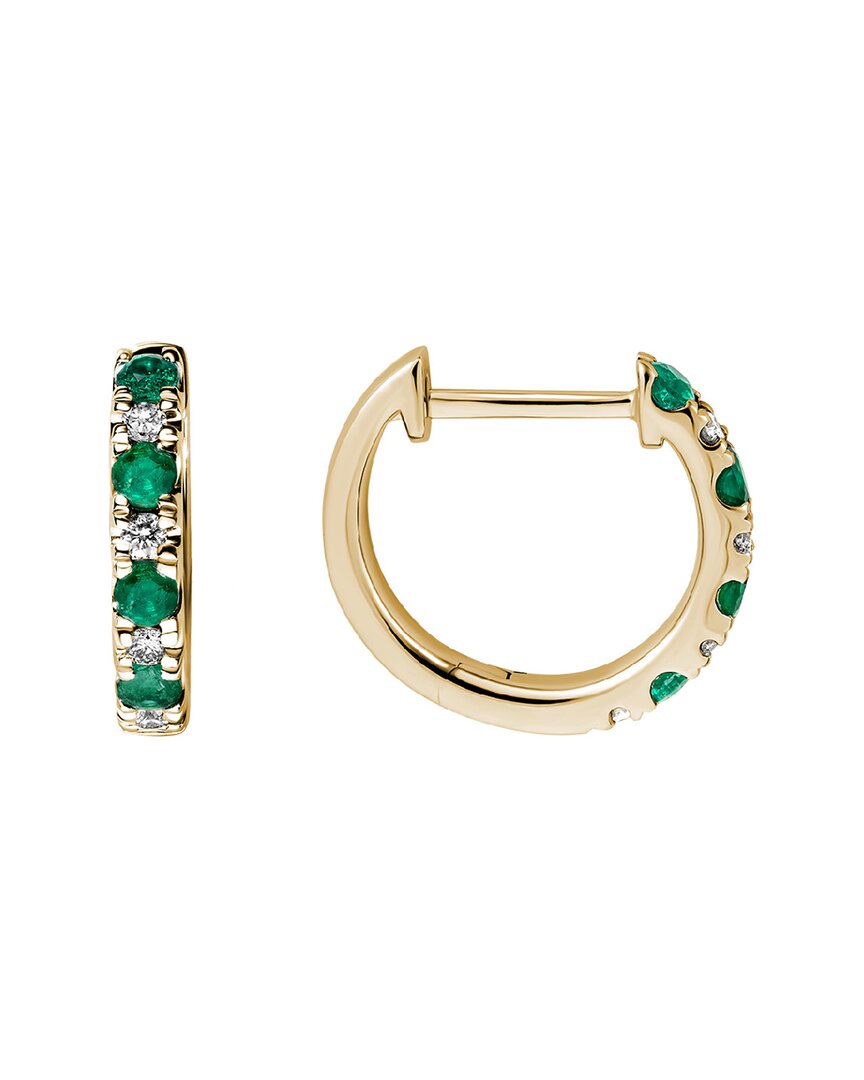 Gemstones 14k 0.41 Ct. Tw. Diamond & Emerald Huggie Earrings