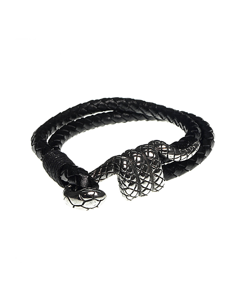 Jean Claude Dell'arte Stainless Steel Leather Wrap Bracelet