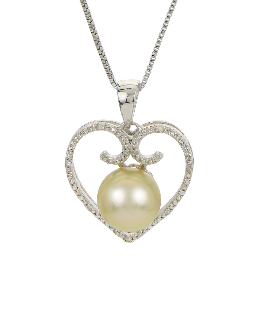 Pearls Imperial Silver 0.03 Ct.tw Diamond & 8-9mm South Sea Pearl Necklace