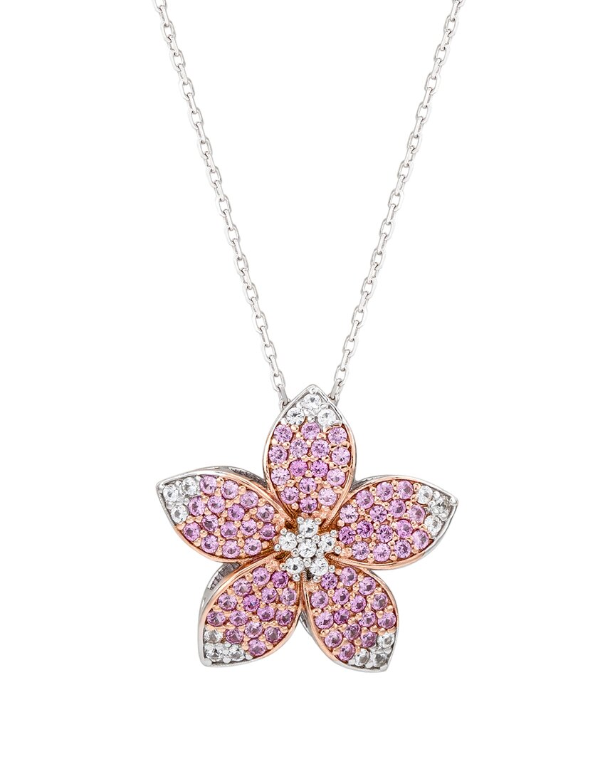 Suzy Levian Sterling Silver Pink Sapphire And Created White Sapphire Large Flower Pendant In Metallic